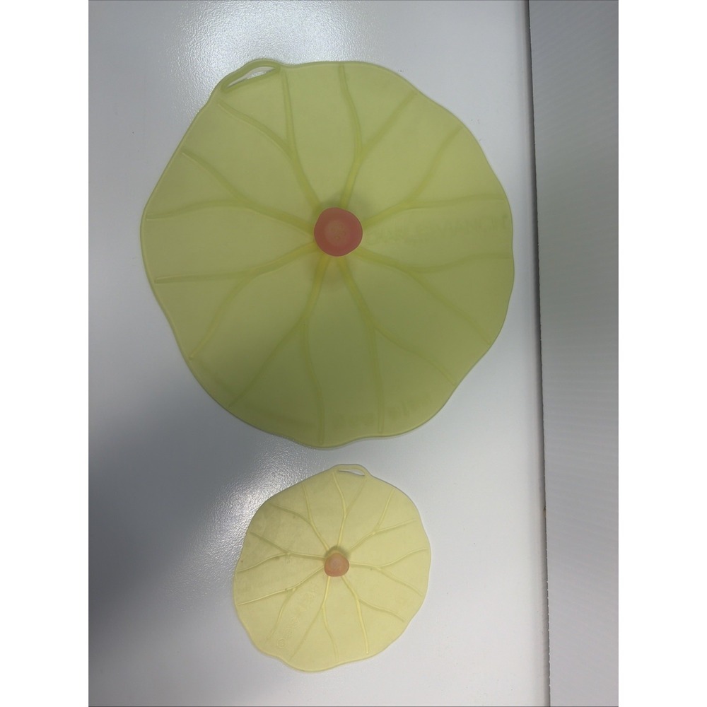 Lot Of 2 Charles Viancin Italy Lilly Pad Silicone Lid Covers Yellow 8" & 4"